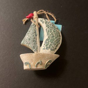 Christmas Blue & White Sail Boat Christmas Ornament  Medium Nautical Coastal
